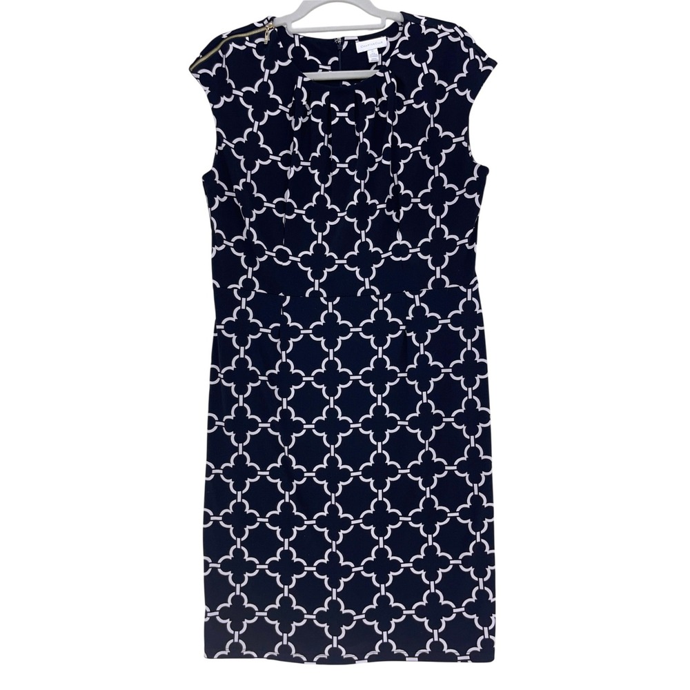 Charter Club Black White Sheath Dress 12 Geometric Print Shoulder Zip Sleeveless
